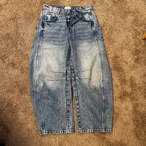 We The Free Distressed Blue Barrel Jeans
